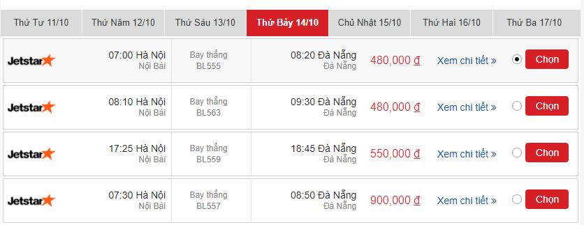 Giá vé máy bay Pacific Airlines Hà Nội đi Đà Nẵng tháng 10