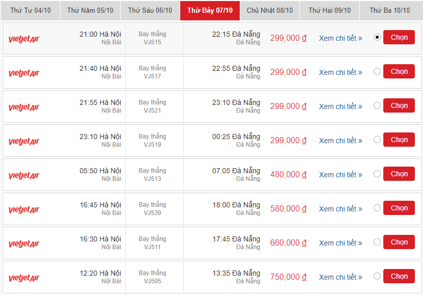 é máy bay VietJet Hà Nội đi Đà Nẵng tháng 10