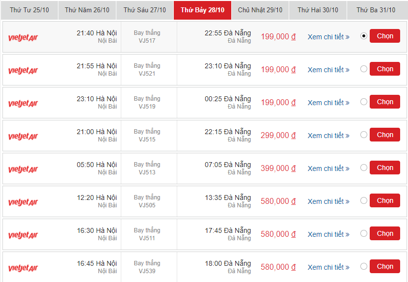 vé máy bay VietJet Hà Nội đi Đà Nẵng tháng 10