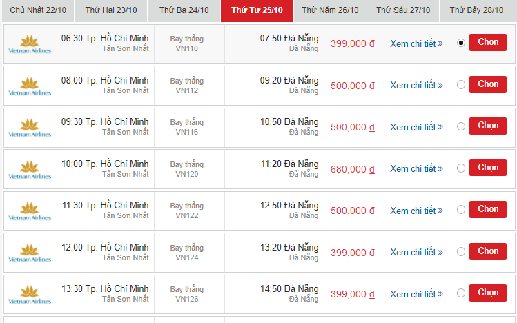 Vé máy bay Vietnam Airlines Huế đi Đà Nẵng tháng 10