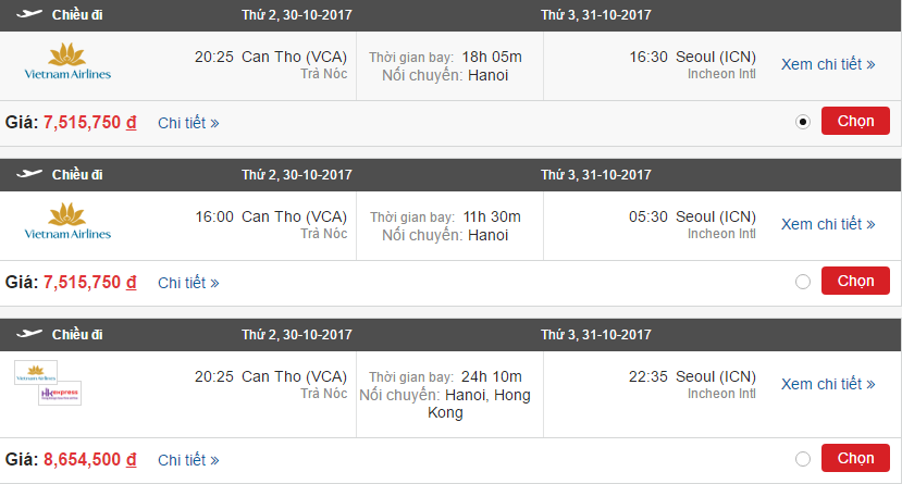 Vé máy bay Cần Thơ đi Seoul 2