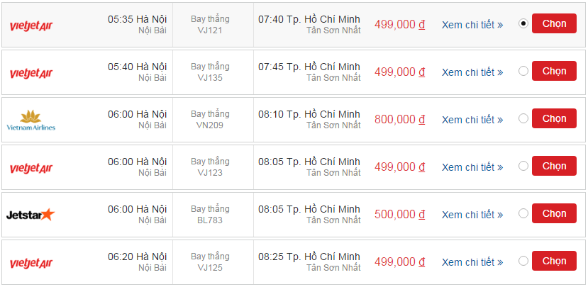Vé máy bay Hà Nội đi Sài Gòn 
