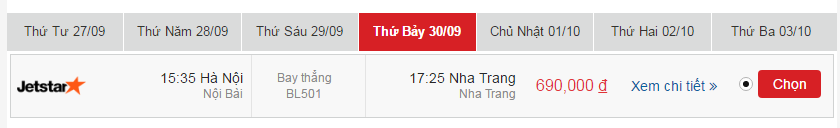 Giá vé máy bay Pacific Airlines Hà Nội đi Nha Trang tháng 9 3