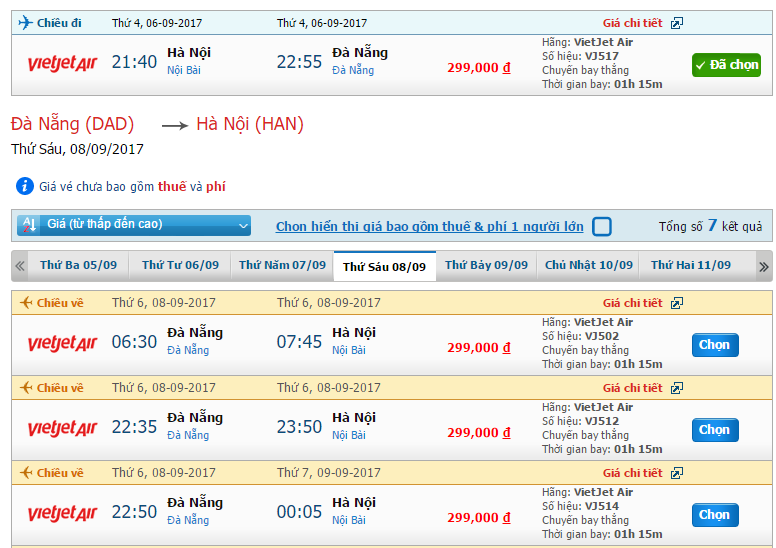 Vé máy bay Vietjet Air từ Hà Nội đi Đà Nẵng khứ hồi 1
