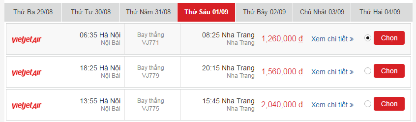 Giá vé máy bay Vietjet Hà Nội đi Nha Trang tháng 9 1