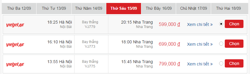 Giá vé máy bay Vietjet Hà Nội đi Nha Trang tháng 9 2