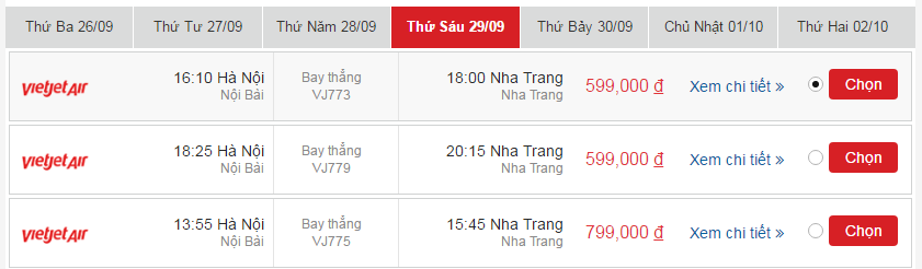 Giá vé máy bay Vietjet Hà Nội đi Nha Trang tháng 9 3