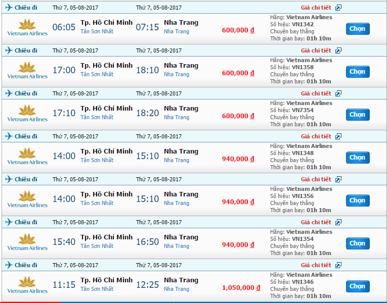 Vé máy bay Vietnam Airline đi Nha Trang khứ hồi 3
