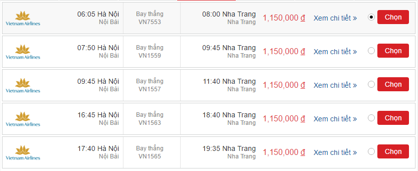 Vé máy bay Vietnam Airline Điện Biên đi Nha Trang khứ hồi 3