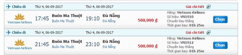 Vé máy bay từ Vietnam Airline Buôn Ma Thuột đi Đà Nẵng khứ hồi 2