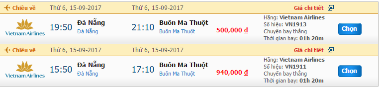 Vé máy bay từ Vietnam Airline Buôn Ma Thuột đi Đà Nẵng khứ hồi 4