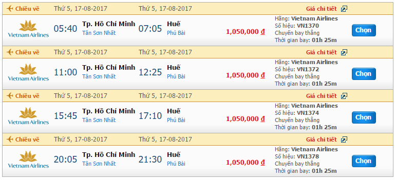 Vé máy bay Vietnam Airline từ Huế đi Nha Trang khứ hồi 4