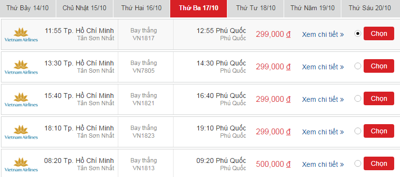 Vé máy bay Vietnam Airlines Côn Đảo đi Phú Quốc khứ hồi 2