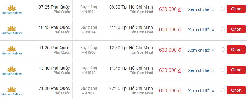 Vé máy bay Vietnam Airlines Côn Đảo đi Phú Quốc khứ hồi 3