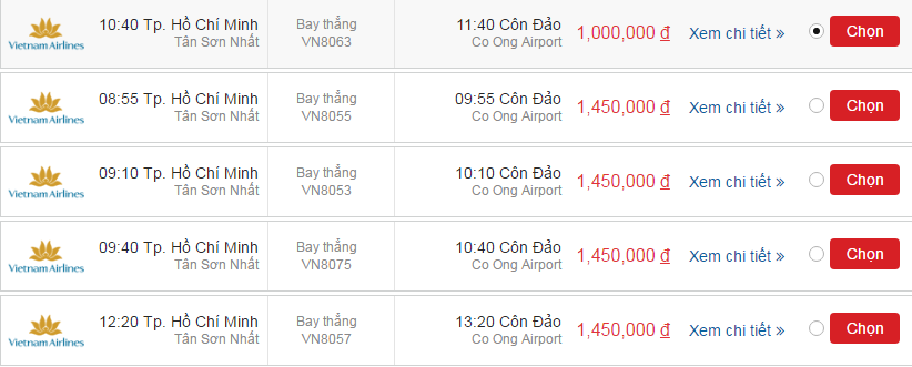 Vé máy bay Vietnam Airlines Côn Đảo đi Phú Quốc khứ hồi 4