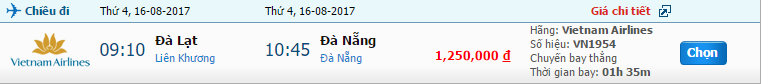 Vé máy bay Vietnam Airlines Đà Lạt đi Đà Nẵng giữa tháng 8