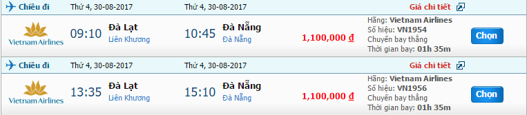 Vé máy bay Vietnam Airlines Đà Lạt đi Đà Nẵng cuối tháng 8