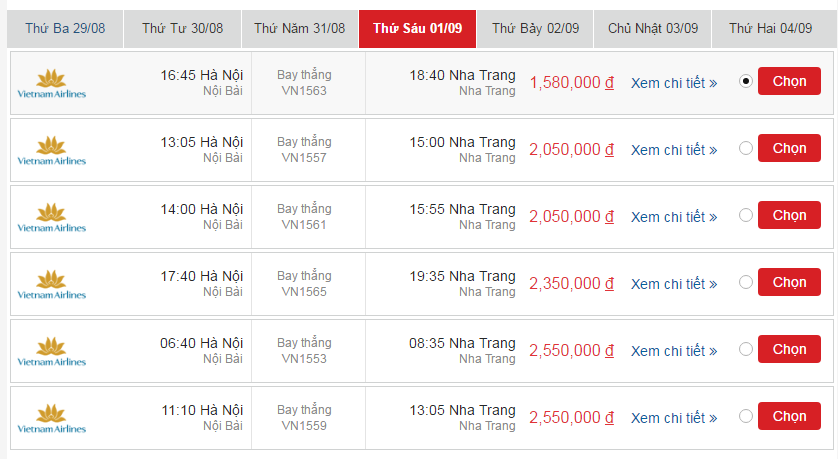 Giá vé máy bay Vietnam Airlines Hà Nội đi Nha Trang giá rẻ tháng 9 1