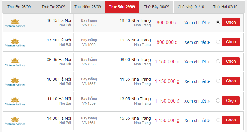 Giá vé máy bay Vietnam Airlines Hà Nội đi Nha Trang giá rẻ tháng 9 3