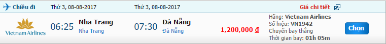 Vé máy bay Vietnam Airlines Nha Trang đi Đà Nẵng tháng 8 1