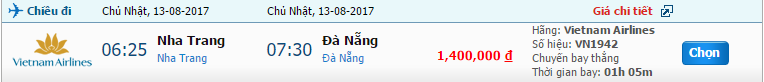 Vé máy bay Vietnam Airlines Nha Trang đi Đà Nẵng tháng 8 2