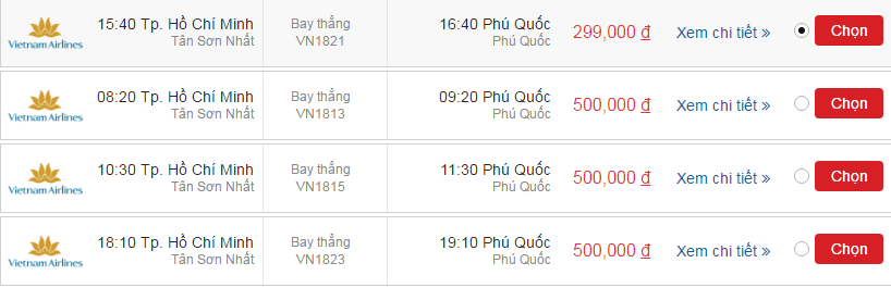 Vé máy bay Vietnam Airlines Rạch Giá đi Phú Quốc khứ hồi 2