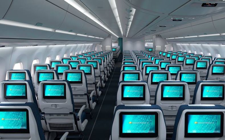 khoang hành khách trên Boeing B787 - vé máy bay Vietnam Airlines