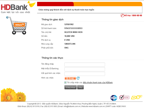 Hướng dẫn thanh toán qua HDBank