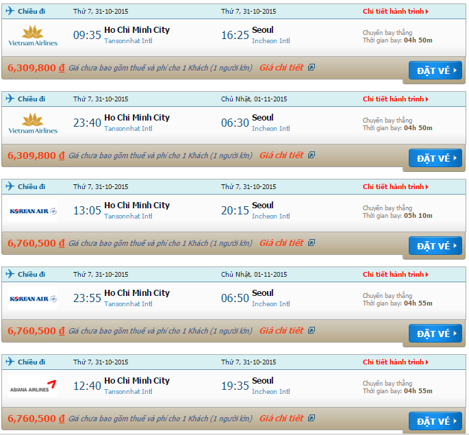 Giá vé máy bay từ Sài Gòn đi Incheon