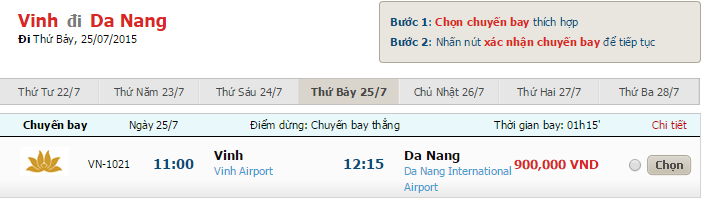 Vé máy bay từ Vinh đi Đà Nẵng