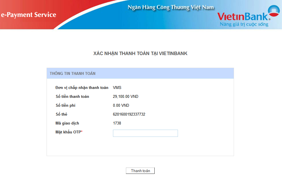 Khách hàng dùng thẻ Vietinbank để thanh toán
